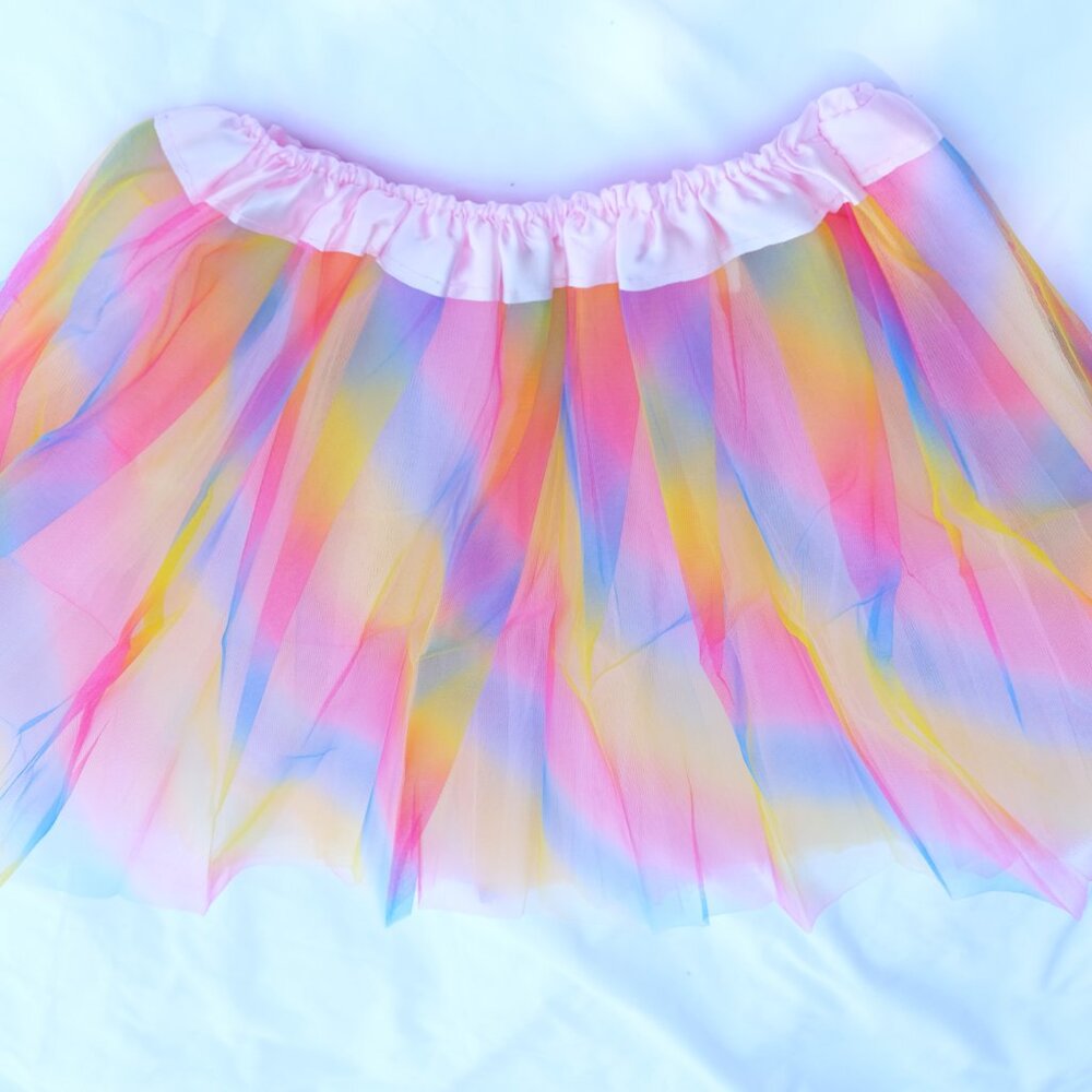 TUTU MULTI-COLOR RAINBOW WITH PINK TOP EDGE (REGULAR SIZE)